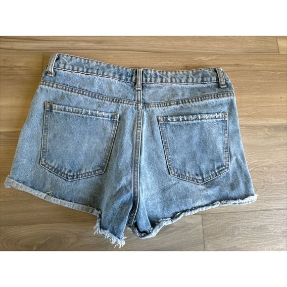 Forever 21 Blue Denim Ripped Cutoff Jean Shorts Size 27 (4) With Buttons - Picture 5 of 6